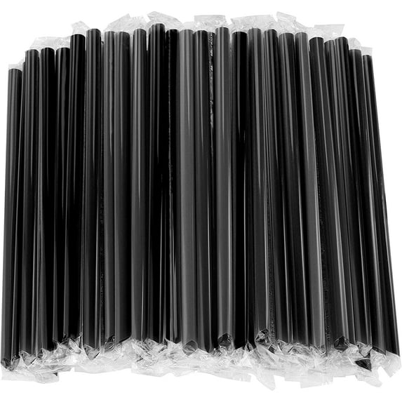 GIXUSIL 100Pcs 9.4inch 11mm Diameter Drinking Straws,Individually Wrapped Disposable Plastic Big Boba Bubble Pearls Tea Drinking Straws-Black