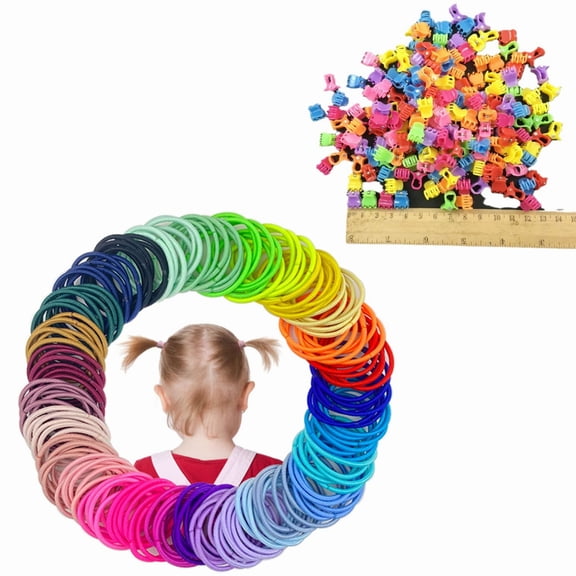 GIXUSIL 100Pcs Mini Hair Claw Clips,Bangs Strong Grip Multifunction Clamp Clips. (Matte Colors)+200Pcs Hair Ties for Girls Multicolor Small Hair Elastics No Crease Ponytail Holder for Girls