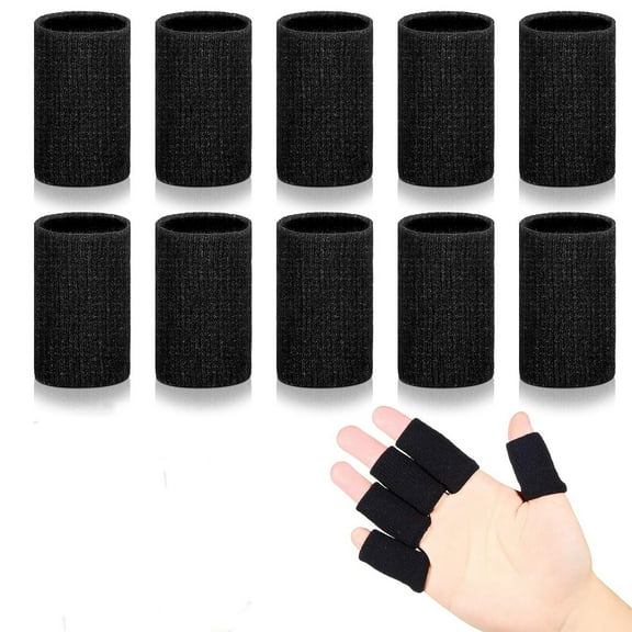 GIXUSIL 10Pcs Finger Sleeves for Arthritis Sports Finger Cots Breathable Elastic Finger Straps Joint Compression Protectors for Sport Relieve Painful Compression Pressure (Black)