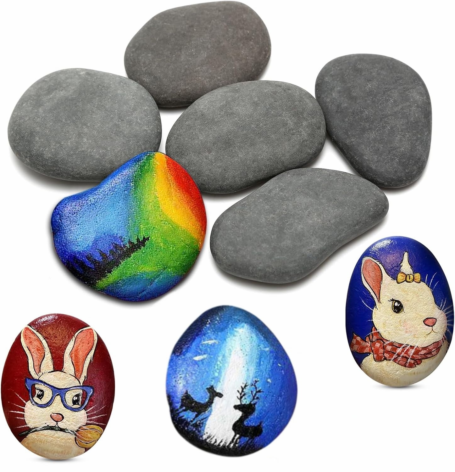 GIXUSIL 10Pcs Rocks for Painting，3-5cm DIY River Rocks for Painting Natural Flat & Smooth Rocks ,Fish Tank Landscape Stone for Painting for Kids & Adult Craft Gift,Gray