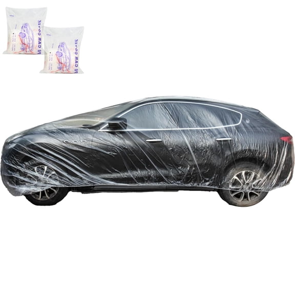GIXUSIL 12.5ft x 21.6ft Universal Clear Waterproof Car Cover,Disposable Plastic Car Cover,2 Pcs Dustproof Garage Cover,Portable Rain Cover,for Auto Sedan SUV with Elastic Band