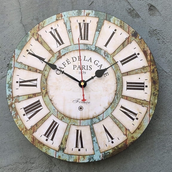 GIXUSIL 12 Inch Rustic Distressed Wall Clock Retro Wood Decorative Clocks Slient No Ticking,for Living Room FarmhouseBedroom, Office ,Living Room, Kitchen Deco