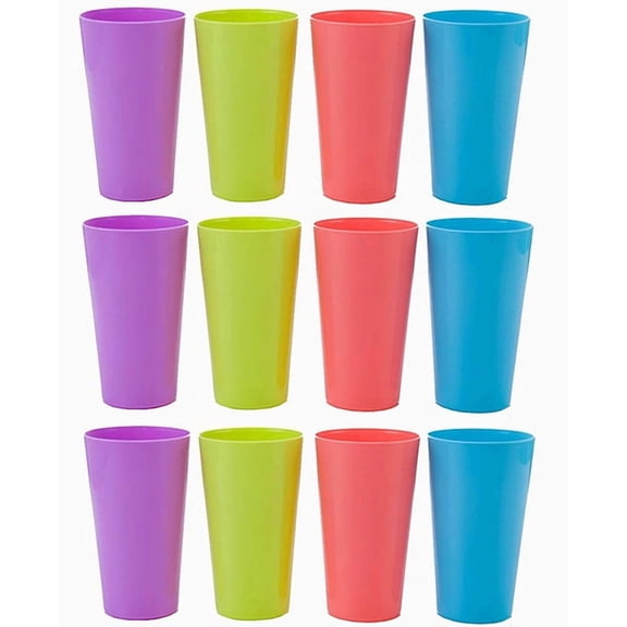 GIXUSIL 12-Pack Reusable Plastic Cups, Coloured Plastic Cups -260ml (9 oz) Hard Plastic Tumblers in 4 Vibrant Colors for Party, Camping, BBQ, Dishwasher Safe & BPA-Free