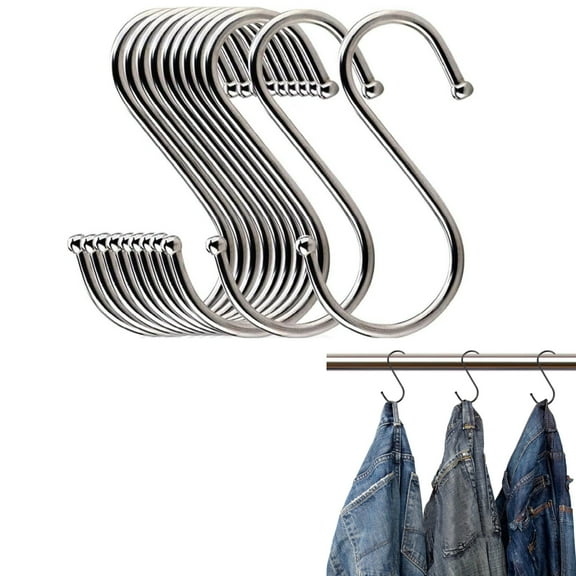 GIXUSIL 12-Pack Silver Stainless Steel S Hooks - Heavy Duty Multi-Purpose Hanging Hooks for Closet/Rod/Kitchen, 3.94 inch Rustproof Curved Hangers (Max 25lb Load)