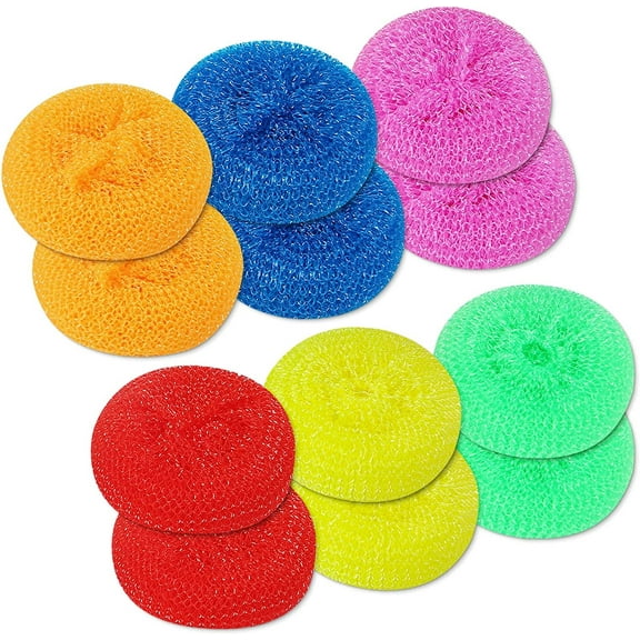 GIXUSIL 12 Pieces Mesh Scrubber for Dishes,Nylon Scouring Pads,Assorted Colors Round Plastic Dish Scrubbers, Mesh Scourers Poly Mesh Scouring Dish Pads Non Scratch Cleaning SuppliesRandom Color