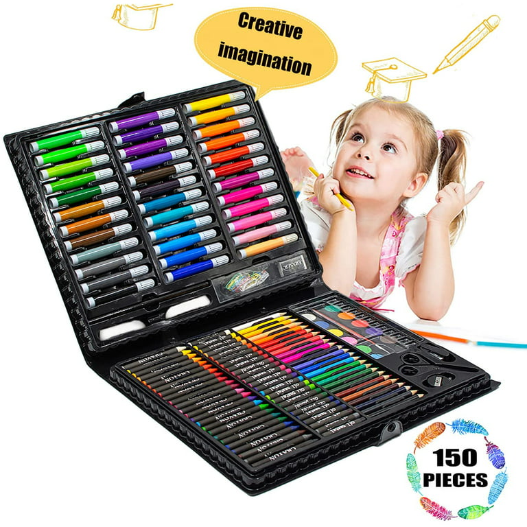 150 pcs Kids Drawing Art Set Painting Pen Colour Pencils with Case 