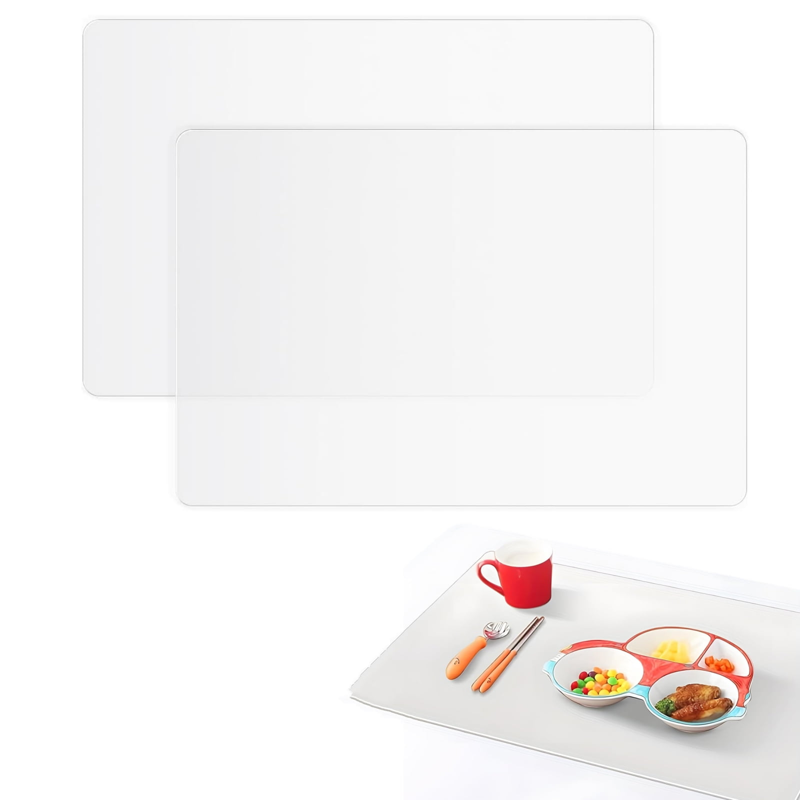 GIXUSIL 2 Pack Silicone Mats for Kitchen Counter, 23.62" x 15.75"x 1.5mm Thick Large Silicone Mat, Nonskid Heat Resistant Countertop Protector, Easy to Clean, White Translucent
