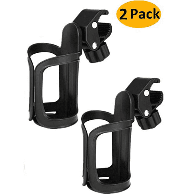 GIXUSIL 2 Pack Stroller Drink Holders,Black Universal Cup and Bottle Holder for Trolleys