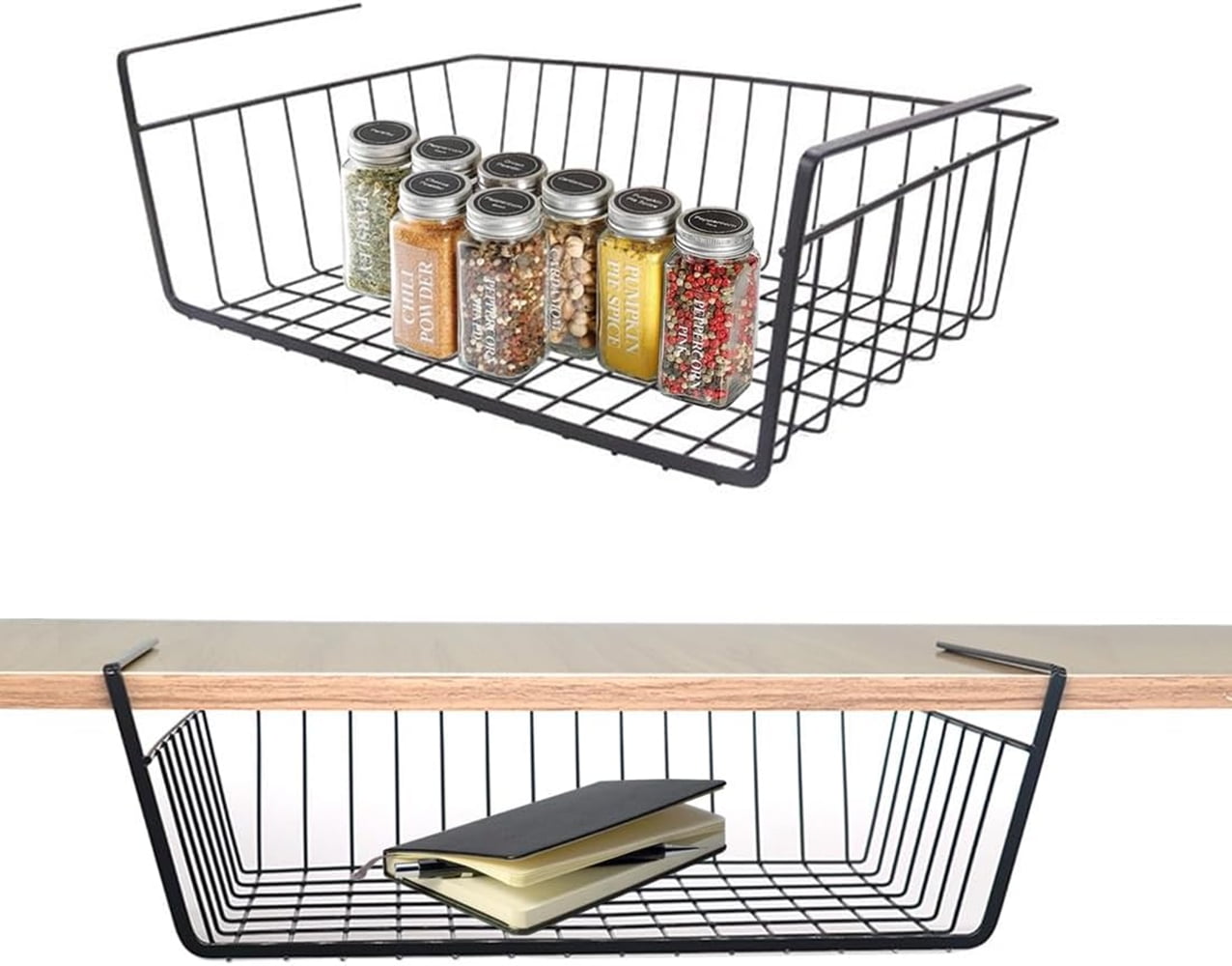 Basicwise Hanging Under Shelf Metal Storage Basket, Set of 2