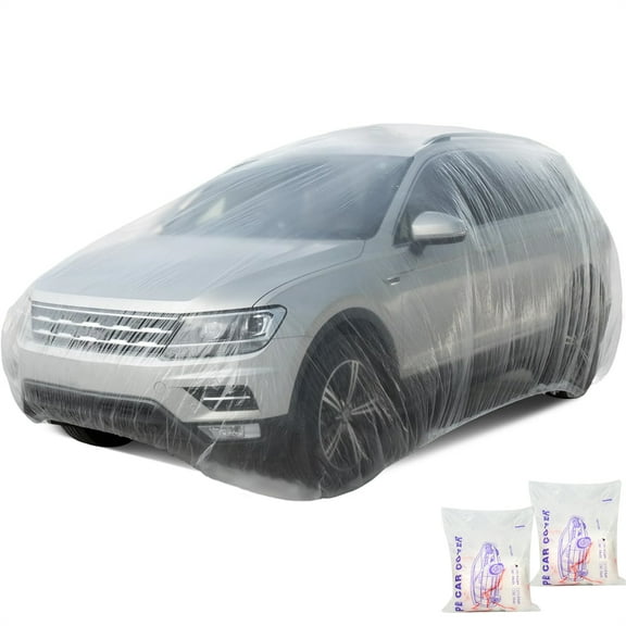 GIXUSIL 2 Pcs Clear Disposable Car Covers,Cost-Effective Plastic Waterproof Car Cover,Dustproof Garage Cover with Elastic Band,All Weather Universal,for Medium Sedan Small SUV 12.5ft x 21.6ft