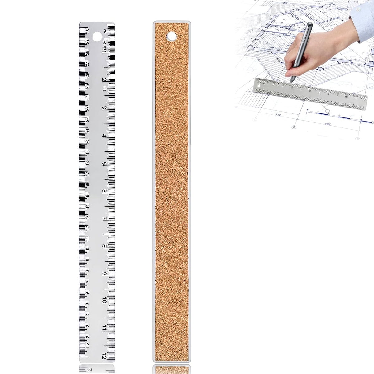 GIXUSIL 2 Pcs Cork Backed Ruler Stainless Steel Ruler, Metal Ruler ...