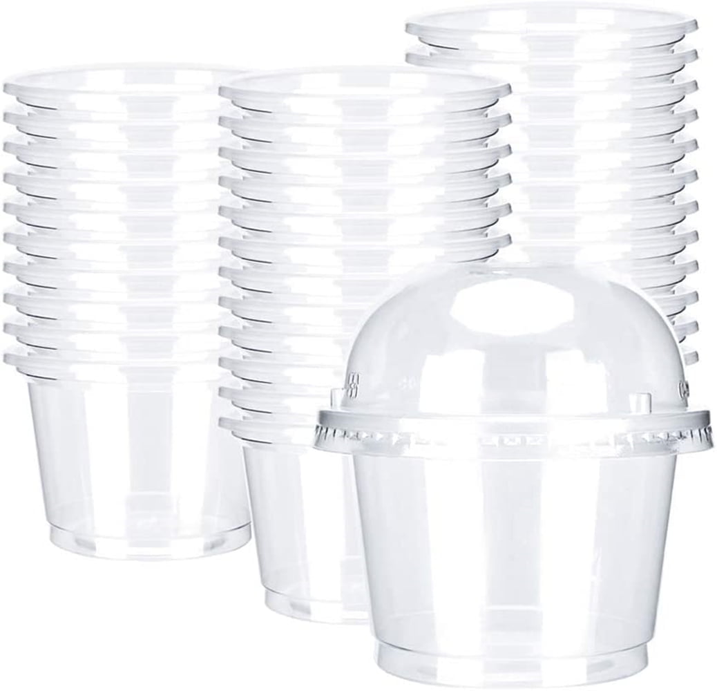 GIXUSIL 200Pcs 10oz Hot/Cold Disposable Plastic Cups with Dome Lids - 200 Sets - Ice Cream Cups, Snack bowl, Take Away Food Container for Dessert Fast food Soup