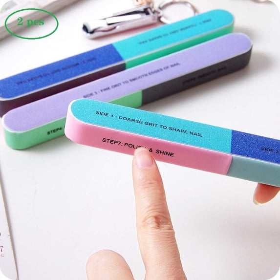 GIXUSIL 2Pcs 7-Ways Nail File and Buffer Blocks, Professional Manicure Tools,Nail Buffering Files, Natural Emery Boards for Unisex,Multicolor