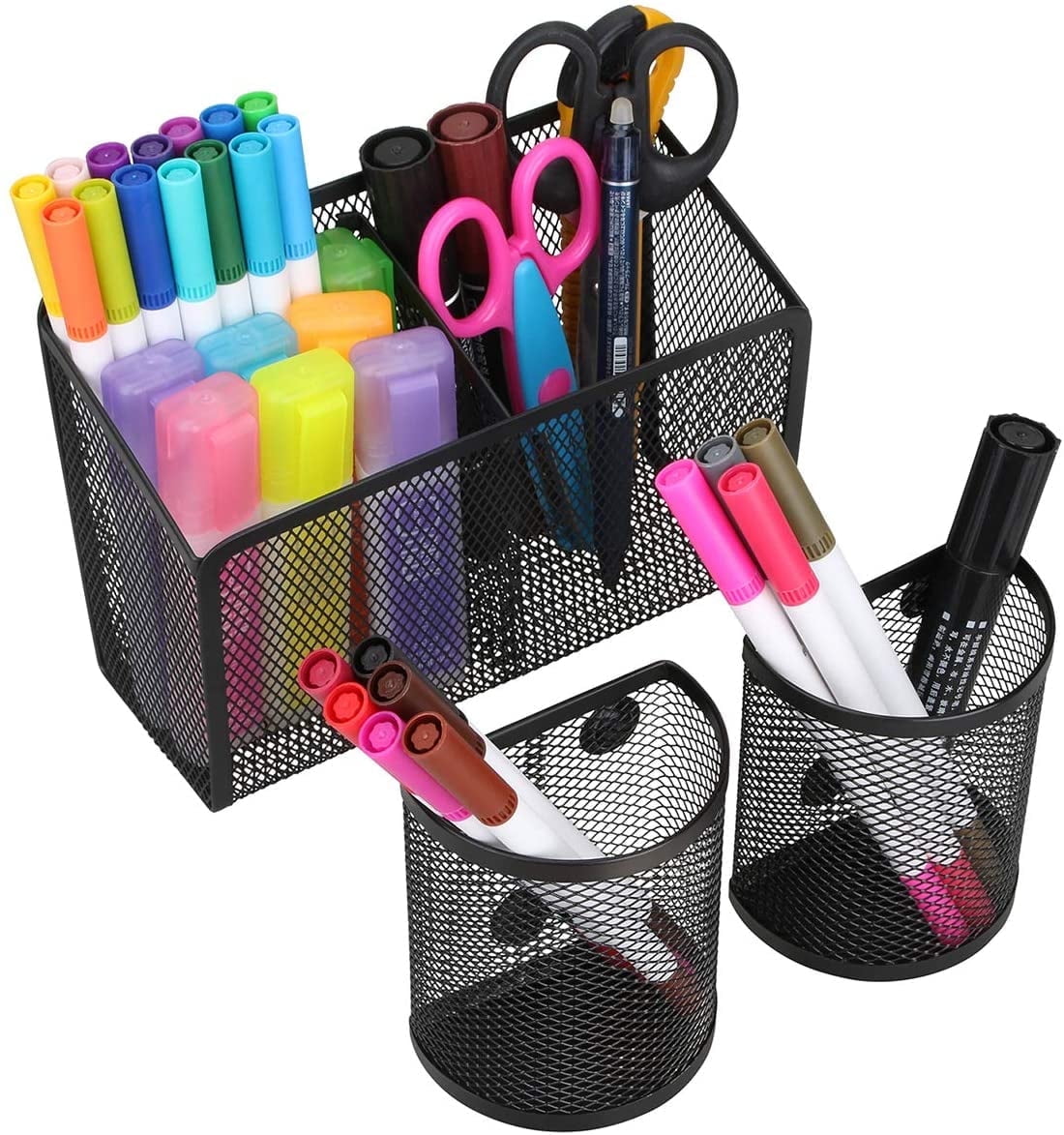 GIXUSIL 2Pcs Magnetic Pencil Holder, Metal Strong Magnet Pen Cup, Magnetic Marker Storage Basket Organizer to Hold Whiteboard Refrigerator Fridge Locker Accessories