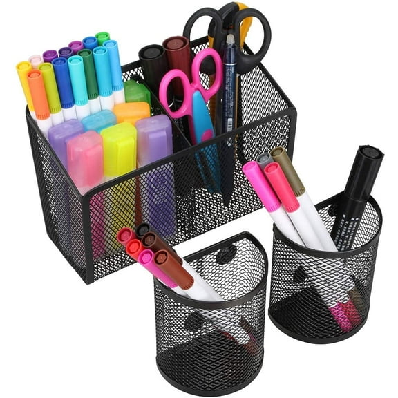 GIXUSIL 2Pcs Magnetic Pencil Holder, Metal Strong Magnet Pen Cup, Magnetic Marker Storage Basket Organizer to Hold Whiteboard Refrigerator Fridge Locker Accessories
