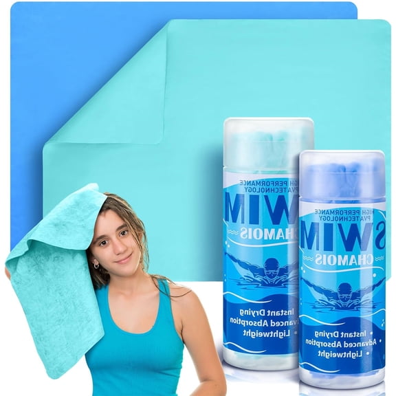 GIXUSIL 2Pcs Quick Dry Towel for Swimming, Diving, Triathlons, and Other Water Sports (Blue / Green)17 x 12.6 in Swim Chamois Towel