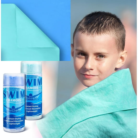 GIXUSIL 2Pcs Swim Chamois Towel 17 x 13 in Shammy Sports Swimmers Towel for Diving Swimming Triathlons and Other Water Sports(Blue / Green)