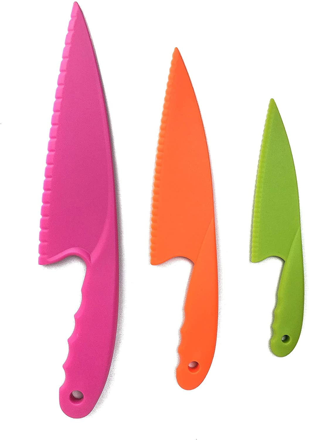 GIXUSIL 3 Colors Plastic Knife Set 3 Sizes Nylon Knife Safety Cooking
