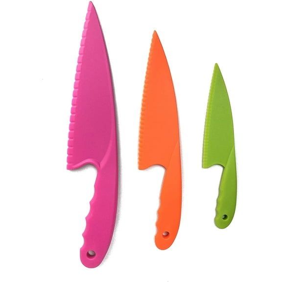 GIXUSIL 3 Colors Plastic Knife Set 3 Sizes Nylon Knife Safety Cooking Chef Knives for Fruit Lettuce Vegetable Salad Bread ( Random Color)