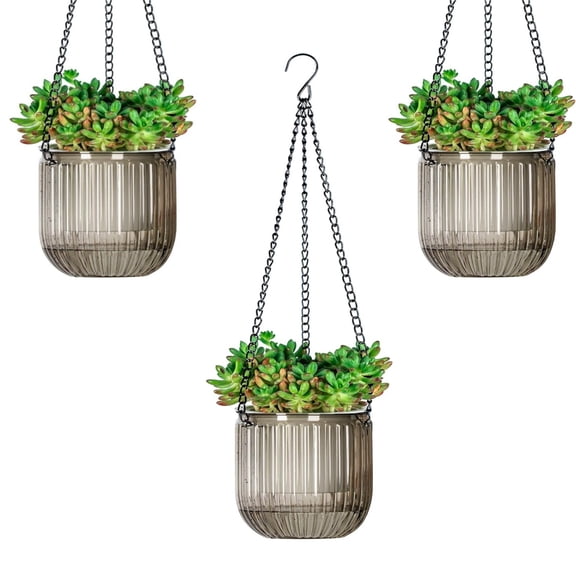 GIXUSIL 3-Pack Self-Watering Hanging Planters with Drainage Holes, Small Gray Flower Pots for Indoor Outdoor Use
