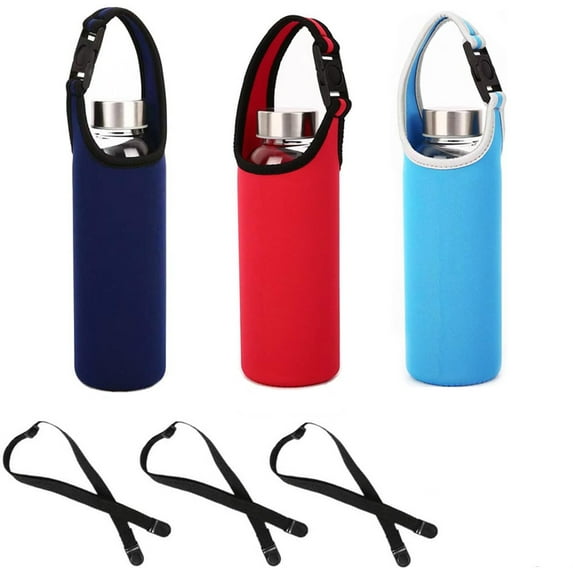 GIXUSIL 3 Pack Tumbler Carrier Holder Pouch for 16oz - 21oz, Stainless Steel Travel Insulated Coffee Mug, Neoprene Sleeve with Carrying Handle for Sport - Black, Blue, Red