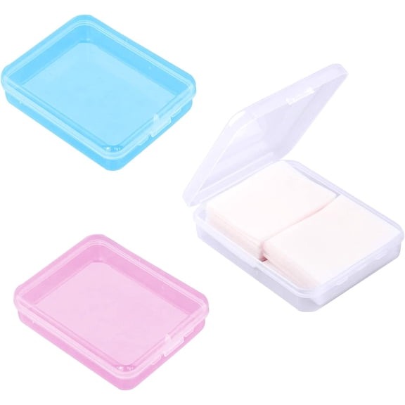 GIXUSIL 3pcs Portable Travel Cotton Pad Holder Cotton Swab Ball Holder Dispenser Cosmetic Sponge Storage Box with Lid Storage Jar Cosmetic Pad Container Dental Floss Box (Clear+ Blue+,Pink)
