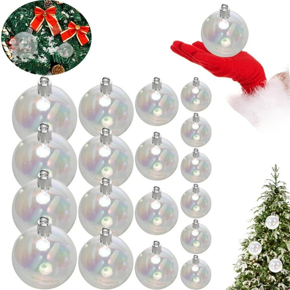 GIXUSIL 4 Sizes Iridescent Ornaments Balls, 16 Pcs Clear Christmas Ball Ornaments, Plastic Ball Fillable Ornaments for Crafts DIY Bubble Ornaments Birthday Party Window Decor