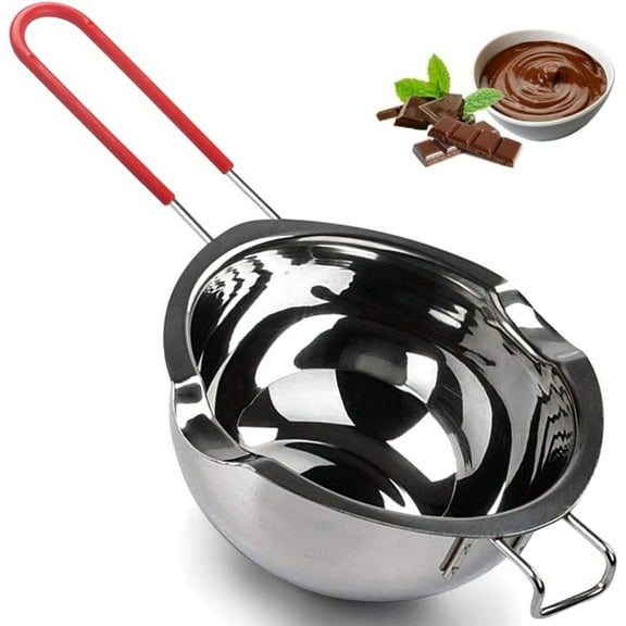 GIXUSIL 480ML Stainless Steel Double Boiler Pot ,Double Spouts with Heat Resistant Handle for Melting Chocolate, Candy and Candle Making (18/8 Steel,Universal Insert) (Silver)