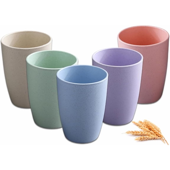 GIXUSIL 4Pcs 12oz Reusable Wheat Straw Cups, Multifunctional Drinking & Bathroom Glass for Water, Juice, Toothbrush (BPA-Free, Eco-Friendly)Multicolor
