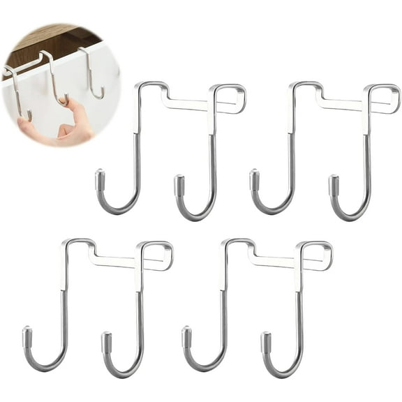 GIXUSIL 4Pcs Over Cabinet Hook Double S Shaped Cabinet Drawer Hanger Hook Durable Metal Heavy Duty Hooks for Kitchen, Closet, Bathroom, Drawer, Wardrobe Door, Cabinet Door to Hang Bags, Towels