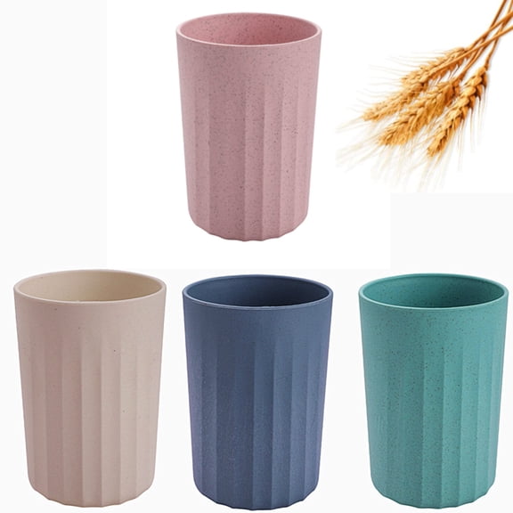 GIXUSIL 4Pcs Eco-Friendly Wheat Straw Cups, 12oz BPA-Free Reusable Tumbler for Milk, Juice, Smoothies - Home & Dorm Essentials, Water Plastic GlassesRandom Color