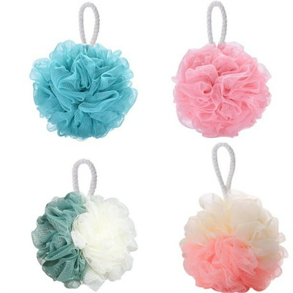 GIXUSIL 4Pcs Loofah Bath Sponge Luffa Loufa Body Scrubber Mesh Pouf Shower Ball Exfoliating Shower Sponge (60g/Pcs)