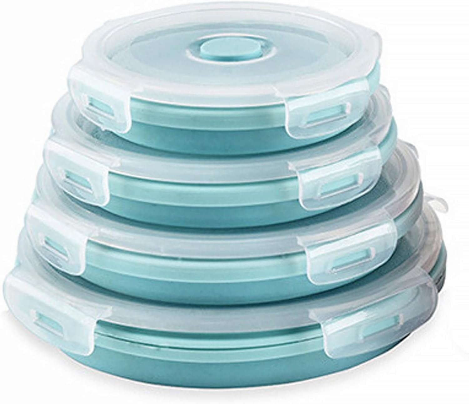 Blue Silicone Collapsible Round Meal Prep Bowls Set of 4