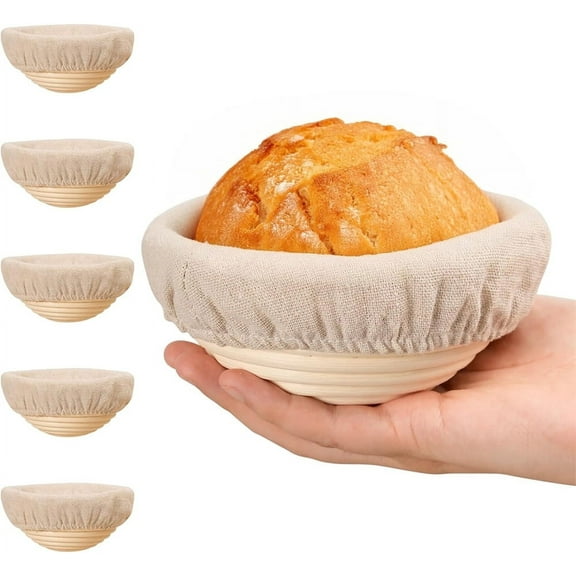 GIXUSIL 5 Inch Sourdough Starter Kit of 6 Mini Sourdough Bread Baking Supplies with Liner Premium Round Bread Basket Rattan Handmade rattan bowl for Home Bakers Baking