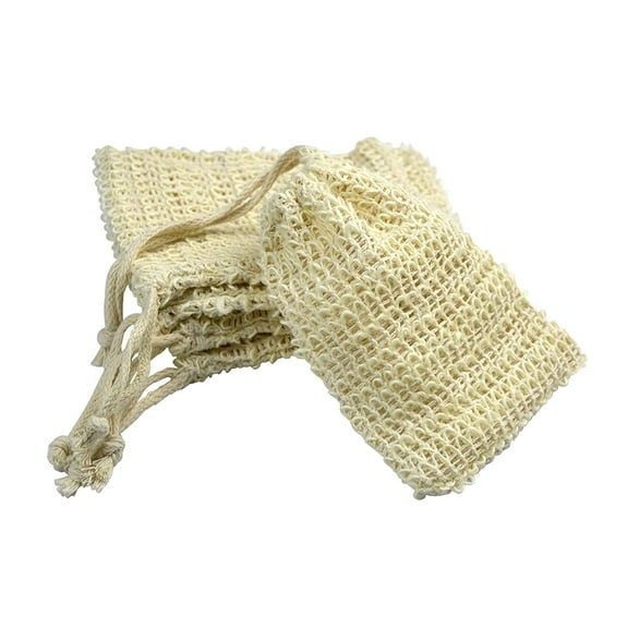 GIXUSIL 5 Pack Natural Sisal Soap Saver Bag Zero Waste Mesh Bar Soap Loofah Holder Pouch for Shower-free Soap Net, Foaming and Drying The Soap, Massage, Peeling- Beige