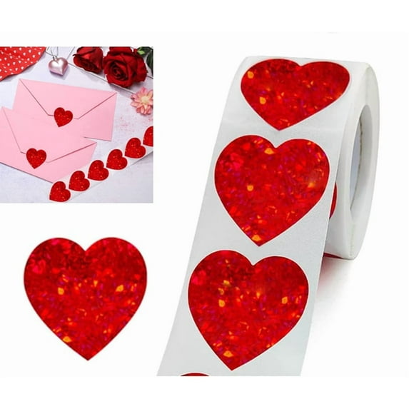 GIXUSIL 500Pcs Glitter Red Heart Stickers, 1.5 inch Glitter Heart Labels, Shiny Heart Self Adhesive Stickers, Foil Heart Stickers for Valentine's Day, Anniversaries, Reward,Mother's Day, Wedding
