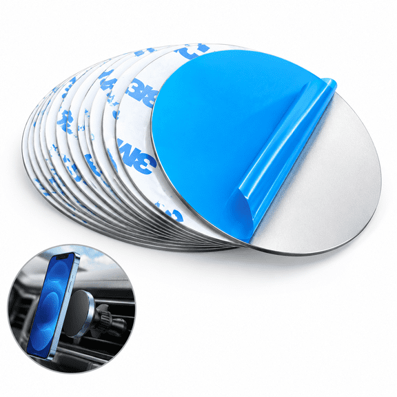 GIXUSIL 50Pcs Round Metal Plates for Magnetic Car Phone Mount, 1.57inch Ultra Thin Adhesive Steel Discs for Phone Case, Vent & Dashboard - Silver