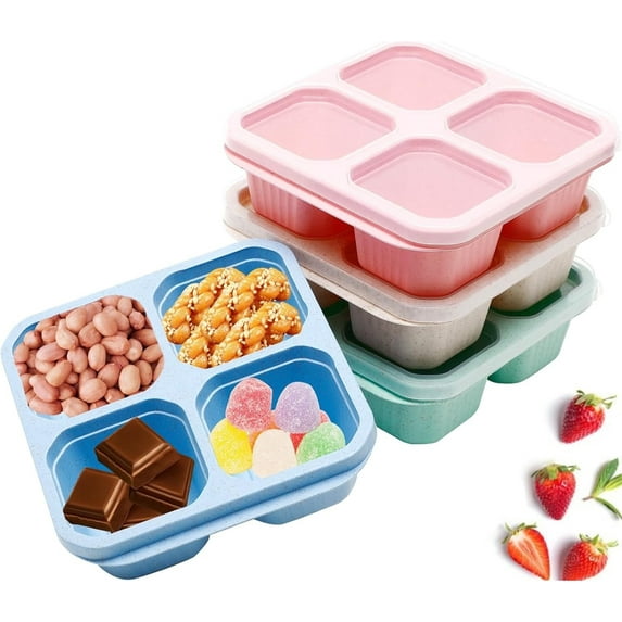 GIXUSIL 6.5x6.1x2.2In Lunch Box,Multi-color Wheat Straw Meal Prep Lunch Box,Reusable Bento Container with 4 Compartments for Work,Travel,Home(4Pack)