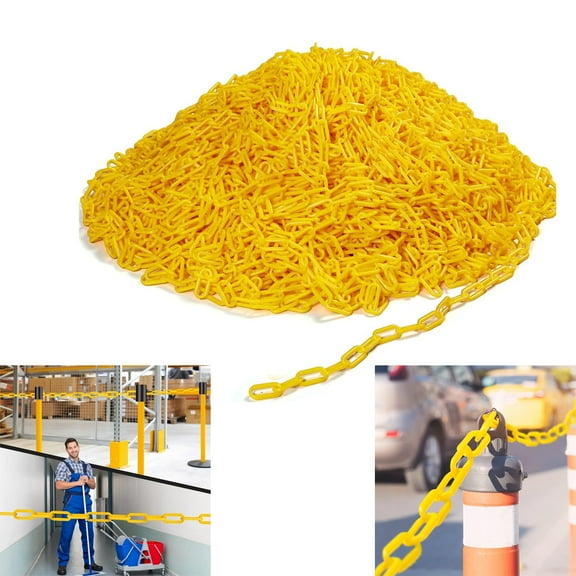 GIXUSIL 6.6-Foot Plastic Safety Barrier Chain, Weatherproof Safety Link for Construction Site, Garage, Alerting, Non-Marring No-Rust Plastic High-Visibility Yellow, UV Protected