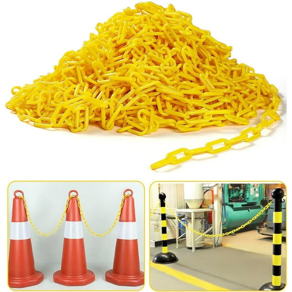 GIXUSIL 6.6ft Plastic Chain, Safety Chain Link Fence, High-Visibility Yellow Barrier Chain for Crowd Control, Road Construction, Closed Areas, Garage Entrance, Courtyard, Garden Hotel