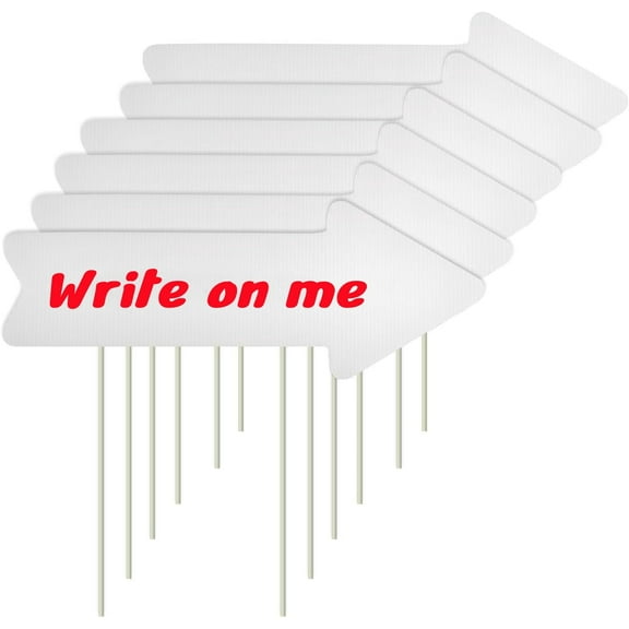 GIXUSIL 6 Pack Arrow Yard Signs with Stakes - 17x6 inch Plastic This Way Wedding Directional Signs for Birthday Party Guidepost Decorations (White)