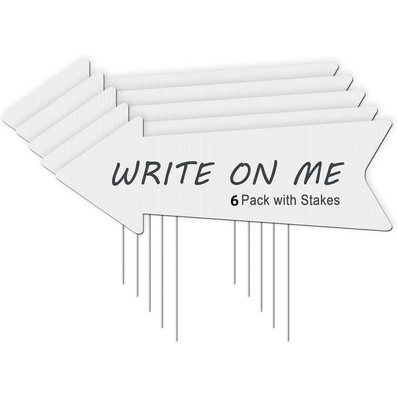 GIXUSIL 6 Pack Blank Arrow Yard Signs with Stakes,White Wedding Directional Yard Sign Arrow Party This Way Signs for Weddings, Birthday Party, Guidepost Decorations, 17 x 6 inches