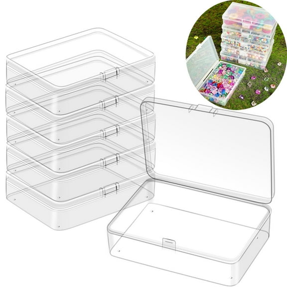 GIXUSIL 6 Pack Plastic Storage Containers, Clear Storage Box, Containers Case with Lids for Earplugs, Pins, Small Items, Crafts, Jewelry, Business Cards, Hardware (6 x 2.6 x 1.1 inches)