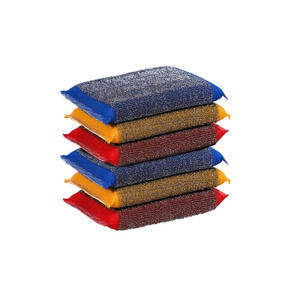 GIXUSIL 6 Pack Steel Wool Sponges for Kitchen -Washing Sponges for DishesKitchen Scrubbers Dish Sponges, Non-Scratch Microfiber sponges for Cleaning, Pots and Pans Scrub SpongeColor