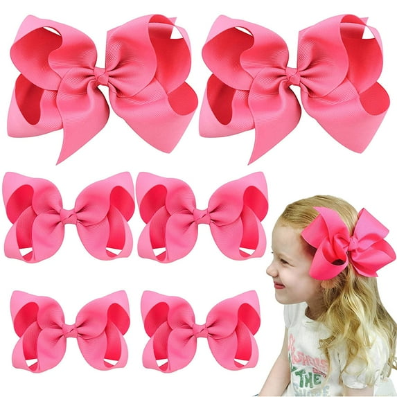 GIXUSIL 6 Pieces Hair Bows for Girls Clips Grosgrain Ribbon Boutique Hair Bow Alligator Clips For Girls Teens Toddlers Kids (Pink) (6inch ×2, 4inch ×2, 3inch ×2)
