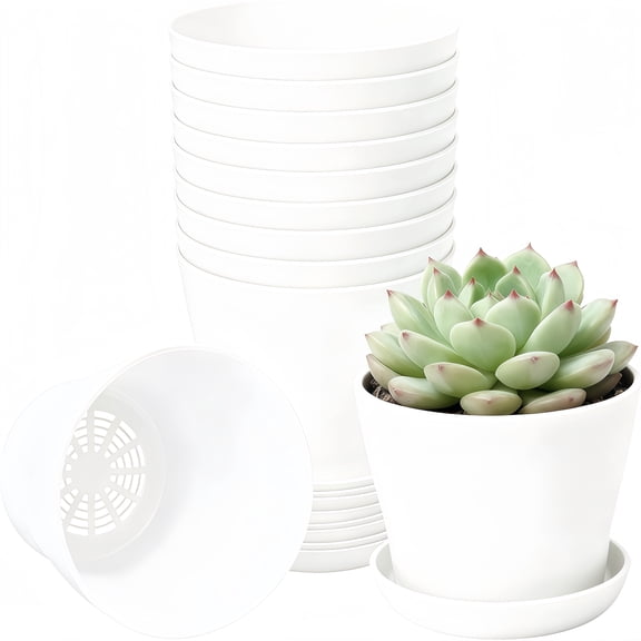 GIXUSIL 8-Pack 4 inch Plastic Plant Pots with Saucers, Small Flower Planters with Drainage Holes for Indoor Plants, Succulents, Herbs, Seedlings, White