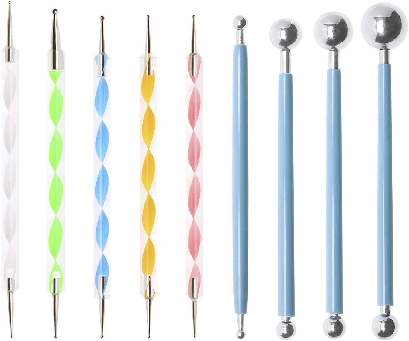 GIXUSIL 9Pcs Dotting Tools Set for Nail Art, Nail Tools Scoring Embossing Stylus Pen for Dot Painting Rocks Mandalas,Blue