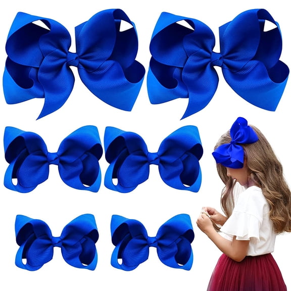 GIXUSIL Baby Hair Clips 6Pcs Tiny 3 / 4 / 6 inch Baby Girls Hair Bows Fully Covered Baby Bows Hair Barrettes Clips for Baby Girls Infants and Toddlers,(2 pieces per size)Blue