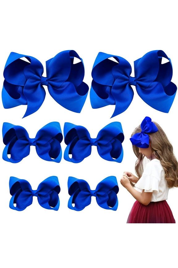 Baby Hair Clips 6Pcs Tiny 3 / 4 / 6 inch Baby Girls Hair Bows Fully Covered Baby Bows Hair Barrettes Clips for Baby Girls Infants and Toddlers,(2 pieces per size)Blue