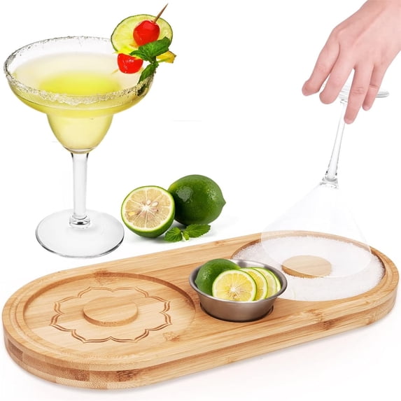 GIXUSIL Bamboo Wood Salt and Sugars Set with Stainless Steel Spice Container for Cocktail & Margarita, Bar Bartender's Tools for Wide Glasses up to 6" for Bar Drink Tray, 1 Pcs